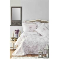 Набор постельное белье с покрывалом Karaca Home - Quatre delux silver 2019-2 серебро евро