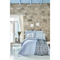 Набор постельное белье с покрывалом + плед Karaca Home - Zilonis mavi 2019-2 голубой евро